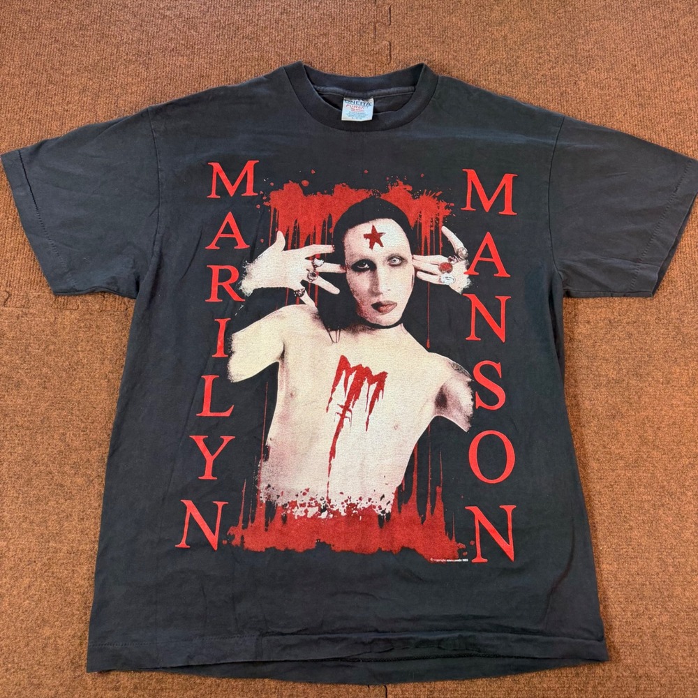 Marilyn Manson Discography T-Shirt Oneita Power-T Black XL 1994-2024 Graphic Tee